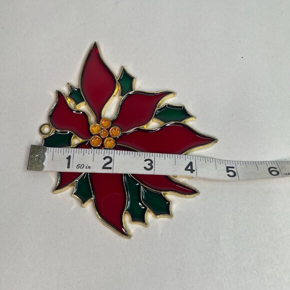 Poinsettia Stained Glass Style Christmas Ornament Metal & Resin Suncatcher Red - Picture 5 of 5